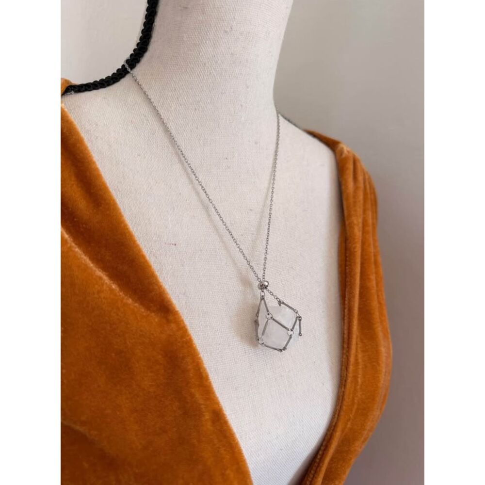 Stone Holder Necklace, Authentic Clear Quartz, Steel (Brand New)